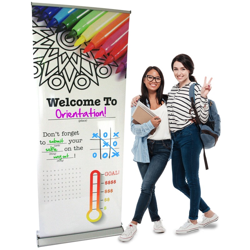 Custom Dry Erase Retractable Banner Stand - Printed School Supplies | Campus Marketing Specialists