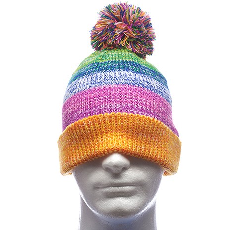 Custom Multi-Stripe Pom Pom Beanie - Printed School Supplies | Campus Marketing Specialists