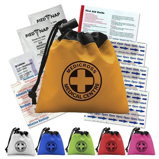 Custom Cinch Tote First Aid Kit - Printed School Supplies | Campus Marketing Specialists