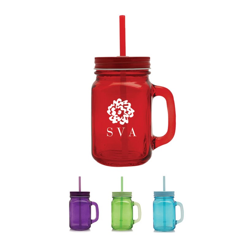 Custom Colorful Mason Jars with Handle - 15 oz. - Printed School Supplies | Campus Marketing Specialists